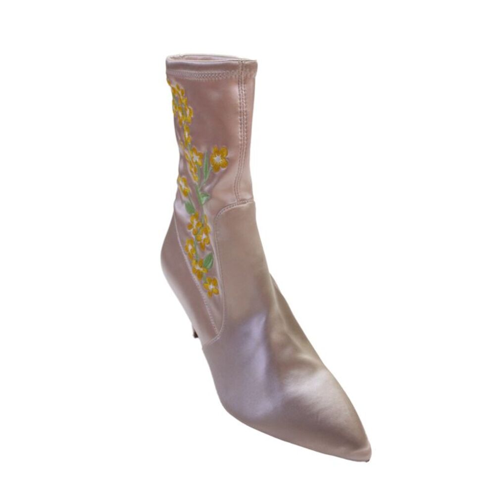 Stuart Weitzman Womens Silk Floral Stiletto Ankle Boots Light Pink Size 9.5